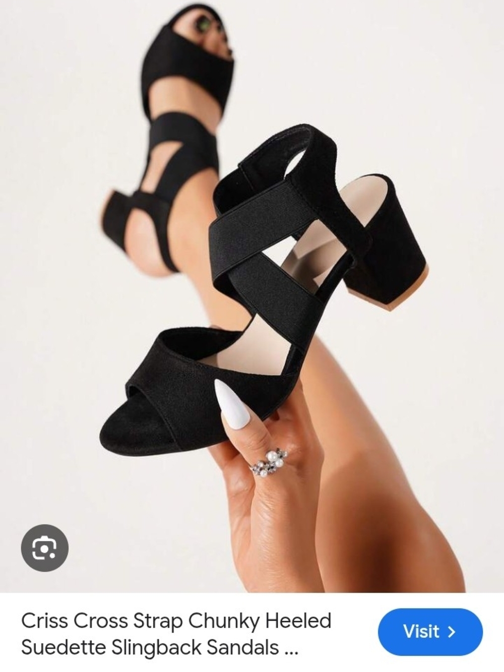Black Criss-Cross Chunky Heel Suedette Sandals Size 40 Or 9 US - Picture 3 of 13
